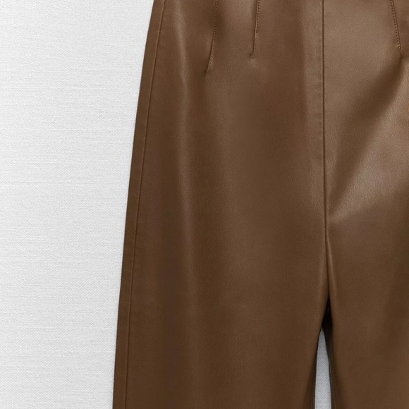 Zara Brown Faux Leather High‎ Rise Leggings w Raw Hem size S - Picture 8 of 15